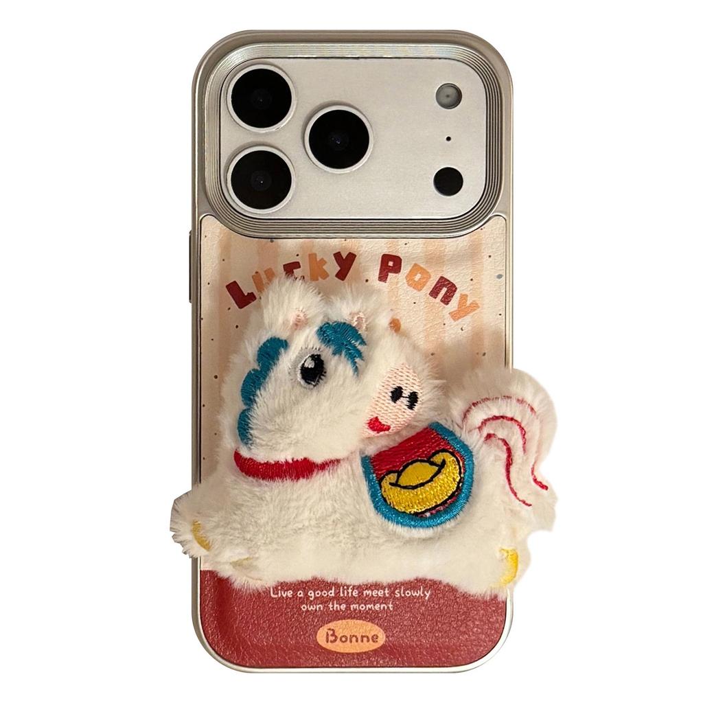 Minimalist 3D Plush White Horse iP17 Pro Max Anti-Drop Phone Case