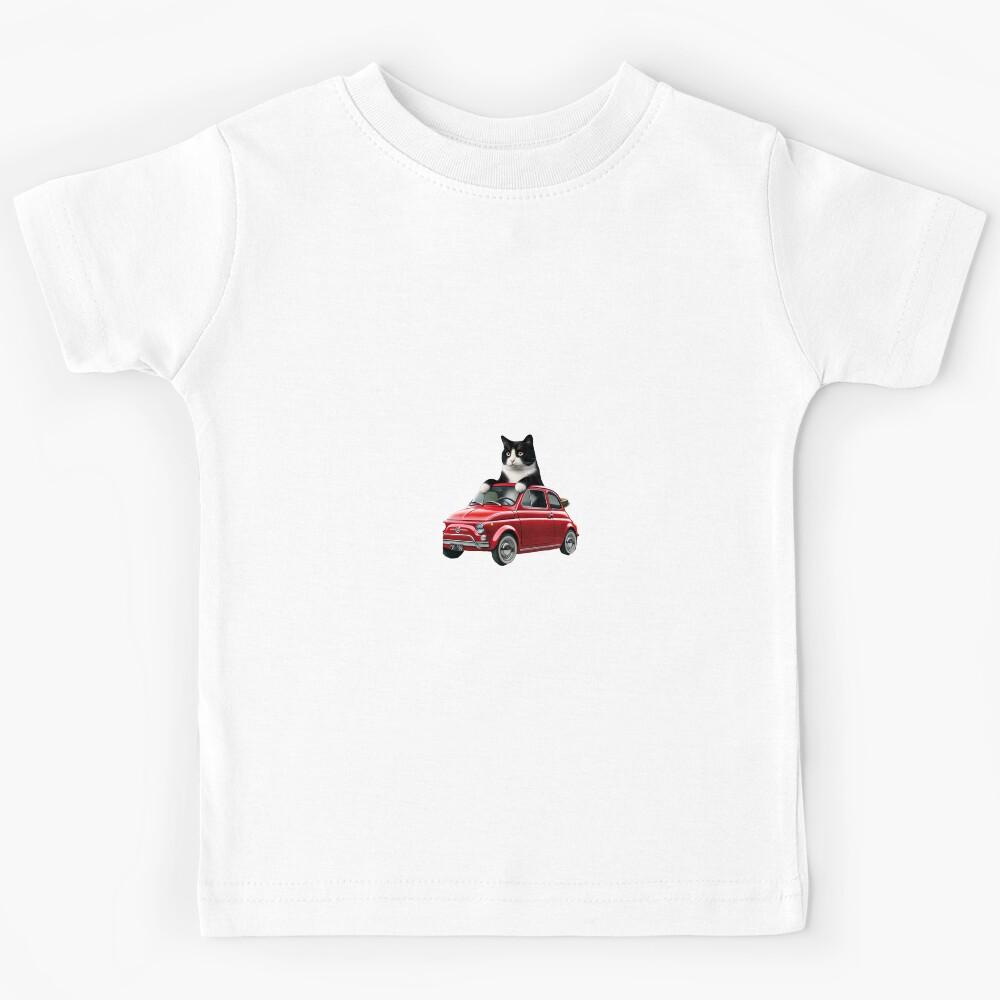 Cat in Fiat 500 with red background Kids T-Shirt 170