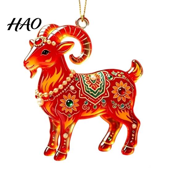 Decorative Hanging Ornaments for Tree 2PCS Christmas Goat Ornaments, 2D Acrylic Ornament Shopping Mall Pendants, Lightweight Festive Holiday