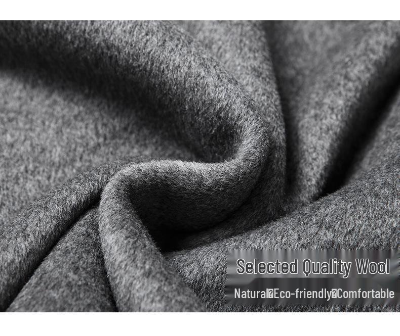Men's Mid-Length Wool Overcoat with Cotton Padding and Suit Collar - Casual Plus Size