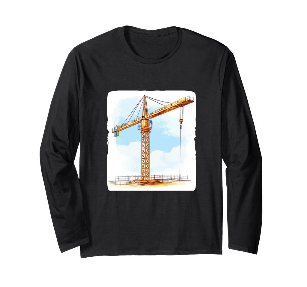 Funny Building Site with Crane Construction for Boys and Girls Long Sleeve T-Shirt