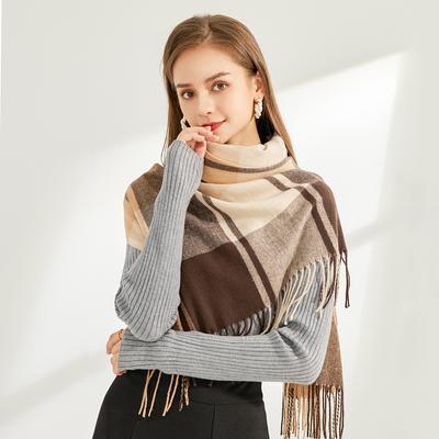9-Color 2024 Autumn And Winter New Item Imitation Cashmere Thickened Warm Tassel Classic Plaid Temperament Shawl Scarf For Women
