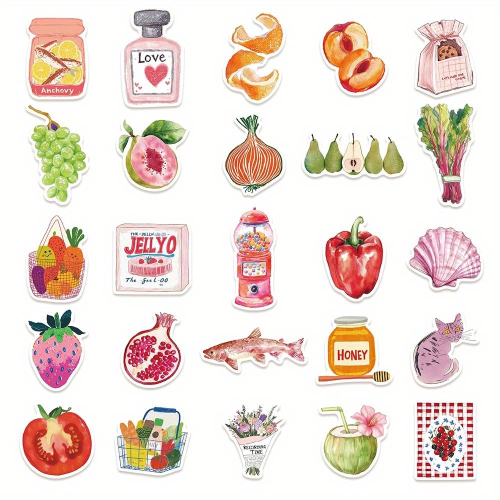 50pcs Cute Cartoon Retro Aesthetic Food Stickers Decals Laptop Phone Fridge Suitcase DIY Crafts Decoration Stickers Scrapbooking