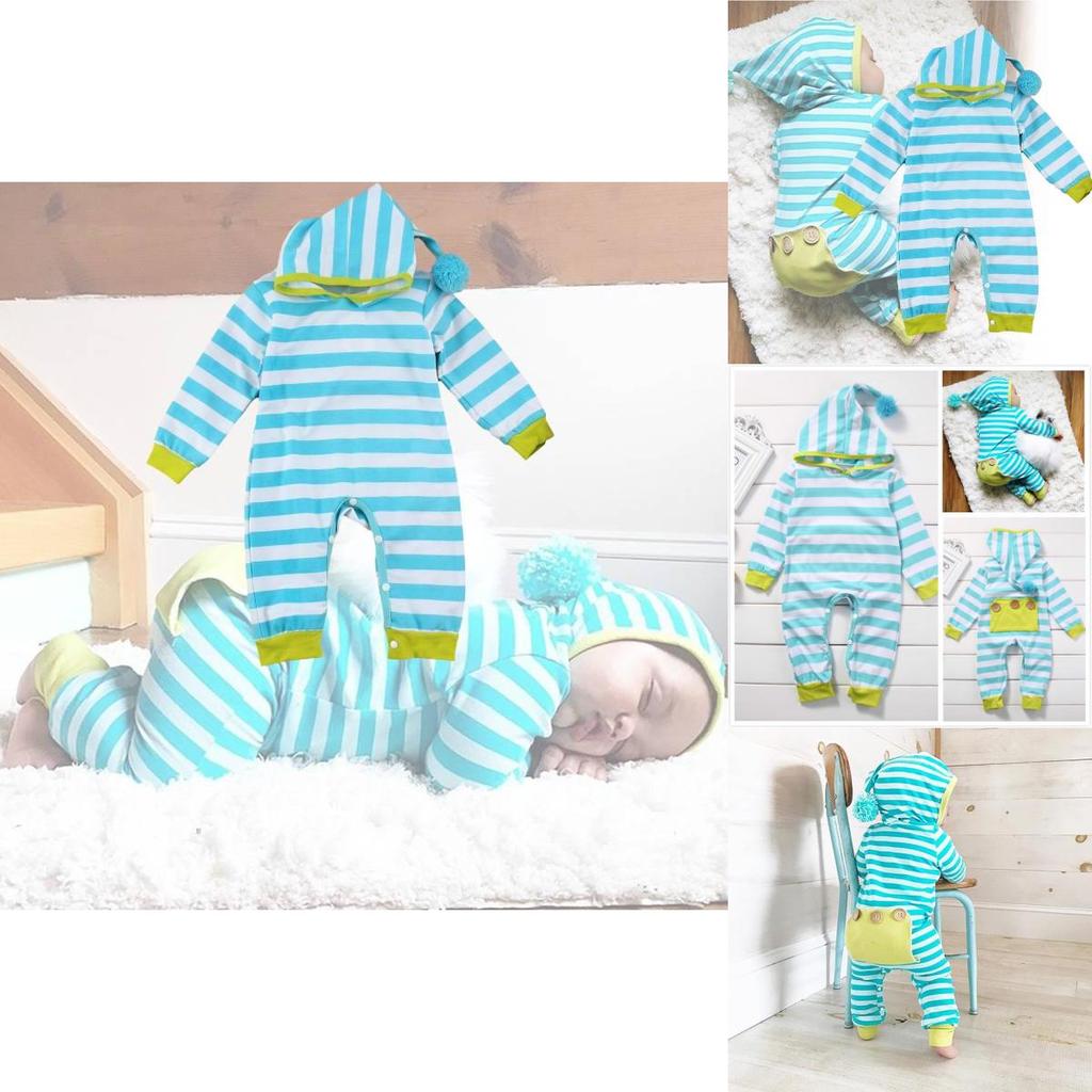 Adorable Cotton Newborn Romper Unisex Baby Jumpsuit Comfortable Long Sleeve Striped Onesie