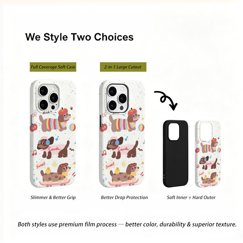 Playful Cartoon Dachshund Dog Stripe Sweater Skateboard Cute Pattern Art Film Aesthetic Protective Phone Case For iPhone 13 14 15 16 17 Pro Max Plus