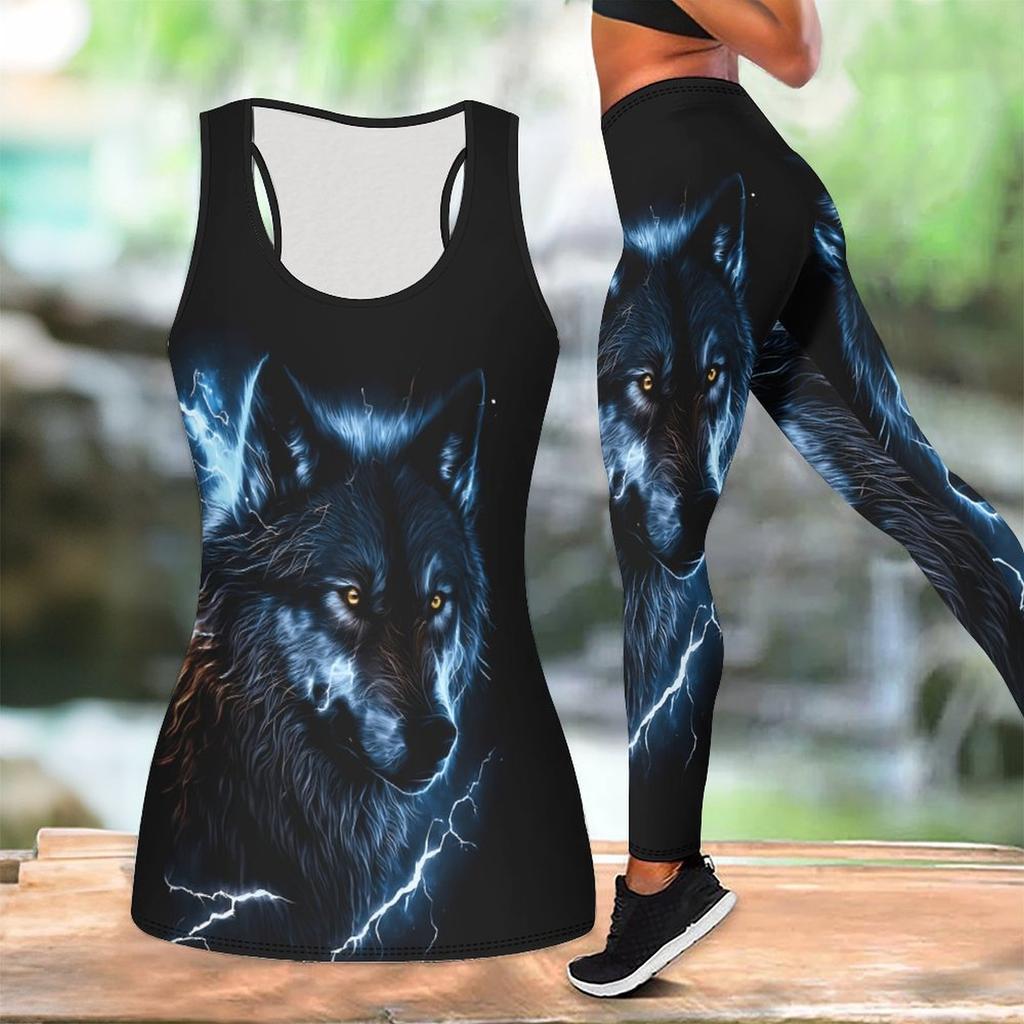 Wzór Lojalnych Zwierząt Strój do Jogi dla Kobiet Modne Legginsy Treningowe Fitness Sportowy Codzienny Zestaw do Jogi Sportowy Garnitur