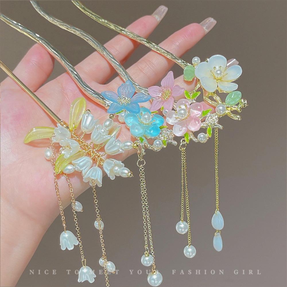 1 szt. Chińskie starożytne akcesoria do włosów kwiat konwalia frędzel spinki do włosów kostium Hanfu patyczek do włosów dla kobiet mężczyzn prezent