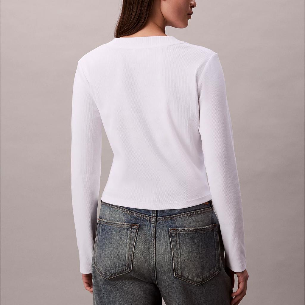 Calvin Klein Letter Logo Slim Fit Crew Neck Long Sleeve Regular T-Shirt Women Tops LV047A803G-YAA