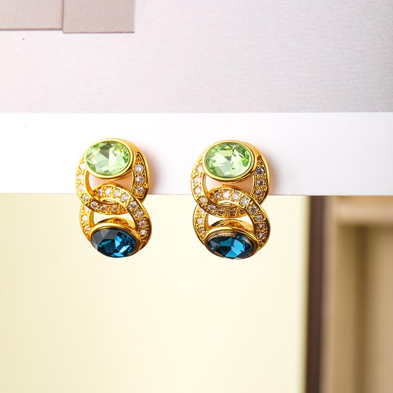 Europäische & Amerikanische Kette Schnalle Zirkonia & Glas Retro Luxus Ohrringe