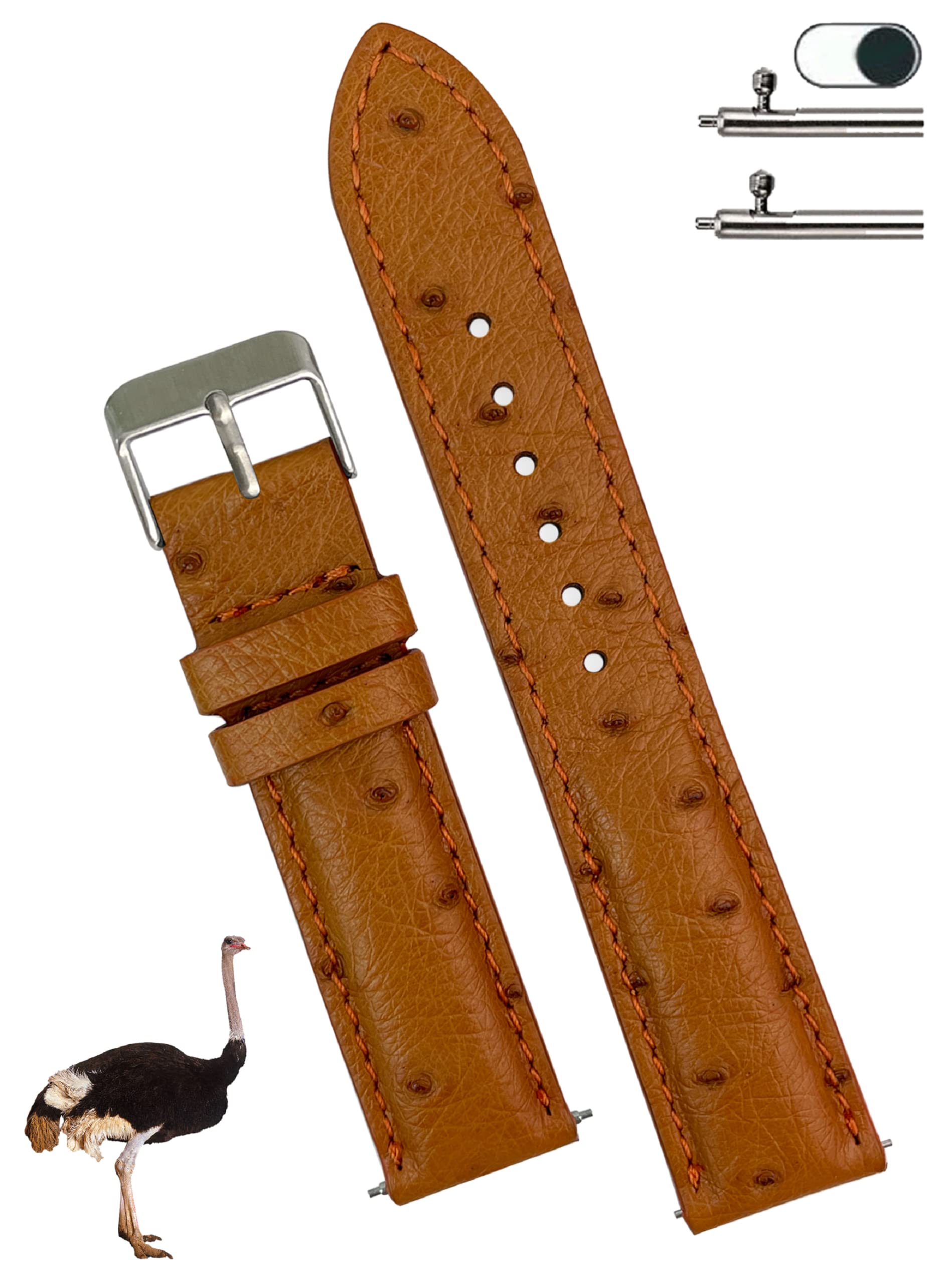 

[vinacreations] 18 мм оранжевый ремешок для часов из страусиной кожи, быстросъемный сменный ремешок для часов ручной работы для мужчин с запястьем