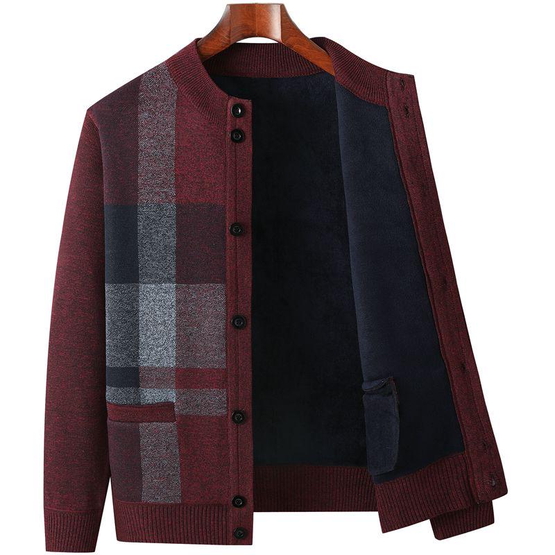 Warm Fleece-Lined Cardigan for Middle-Aged and Elderly Men: Knitted Sweater & Thick Grandpa Jacket