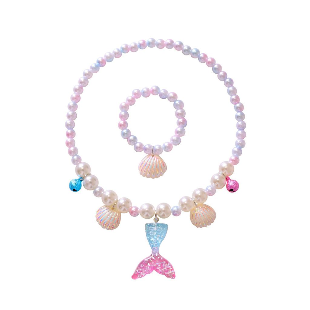 Set Colier Brățară Inel Cercei Accesorii Fată Bebeluș 2021 Colier Copii Coadă Sirena Fată Perle
