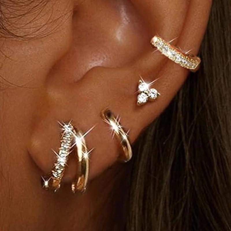 4PCS Shiny Crystal Tragus Huggie Earring Set Fashion Zircon Cartilage Hoop Earrings Helix Piercing Bulk Flower Lobe Ear Stud Lot
