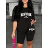 Ladies Fitted Tight Short Sleeve Tee High Waist Elastic Shorts Y2K Daily Going Out Outfit