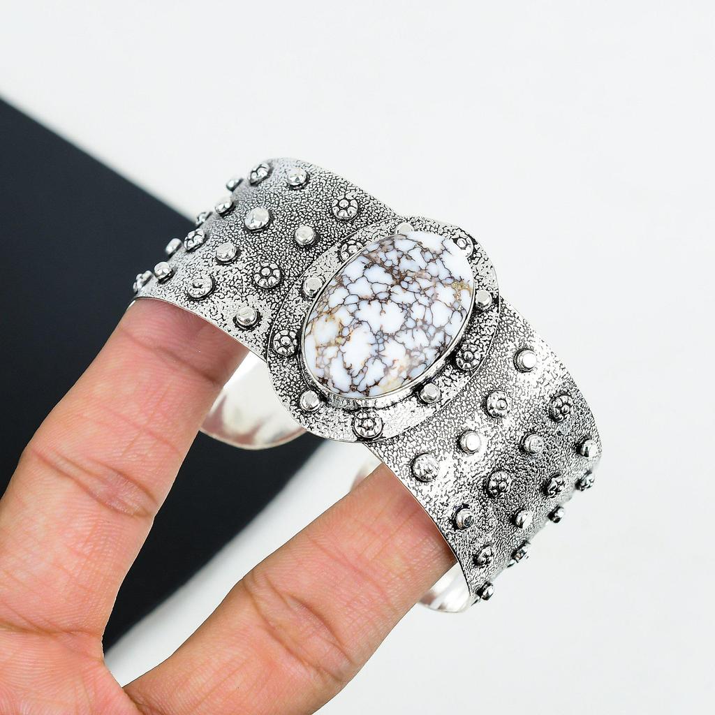 Natural Wild Horse Gemstone Handmade 925 Sterling Silver Cuff Bangle, Wild Horse Bangle,For Wife, Unisex Bangle, Gifts For Wadding