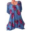 Women's Fashion Oversize Lace Patchwork Blouse With Elegant Floral Print Short Sleeve