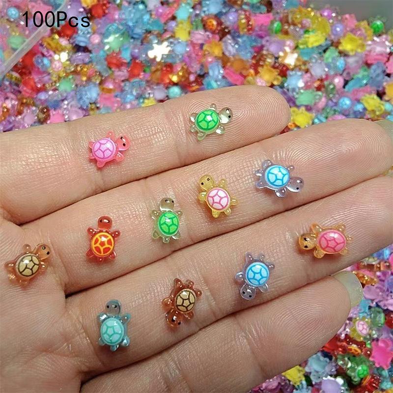 Eight Color Decorative Bead Decoration DIY Accessories Resin Accessories Handmade DIY Decoration 100Pcs Mini Luminous Turtle