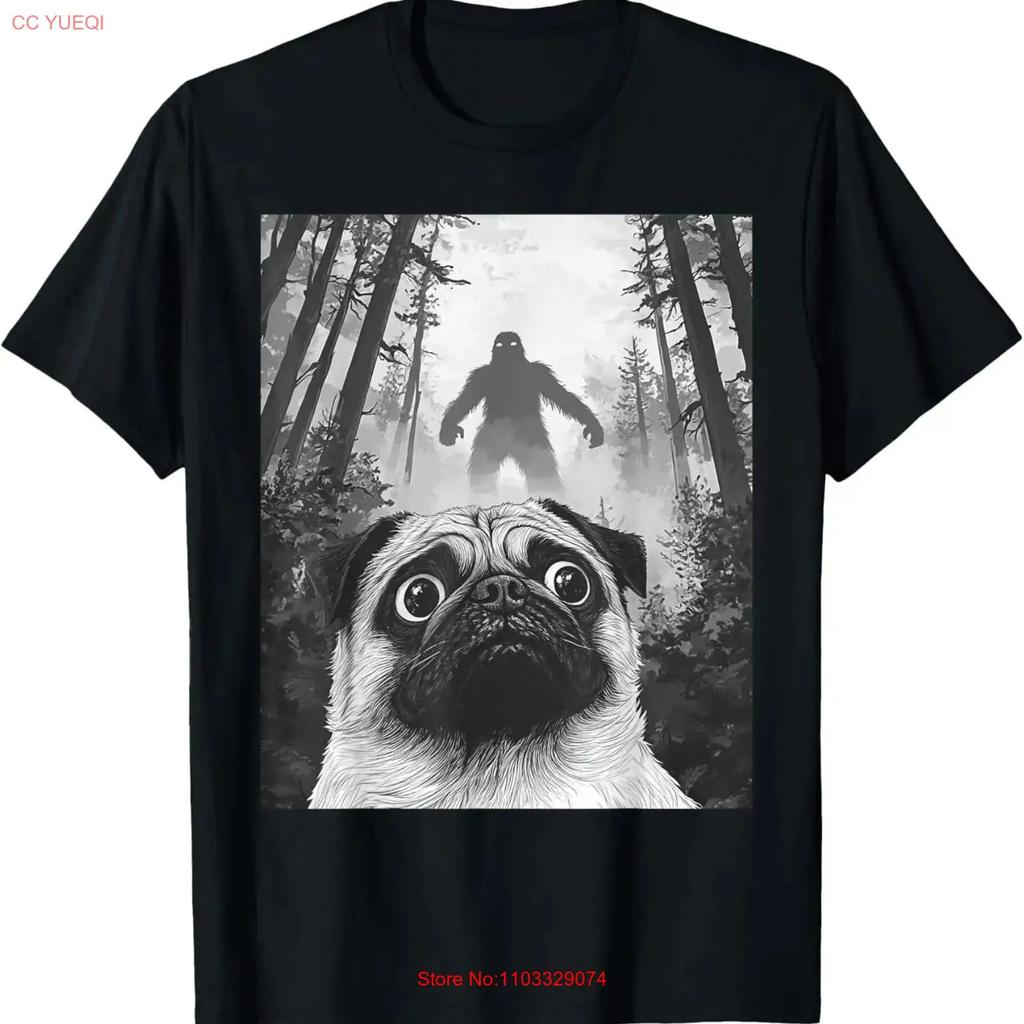Dog Pug Selfie With Bigfoot Sasquatch Funny T Shirt vintage Washed Comfortable designer clothes Soft Versatile Slightly