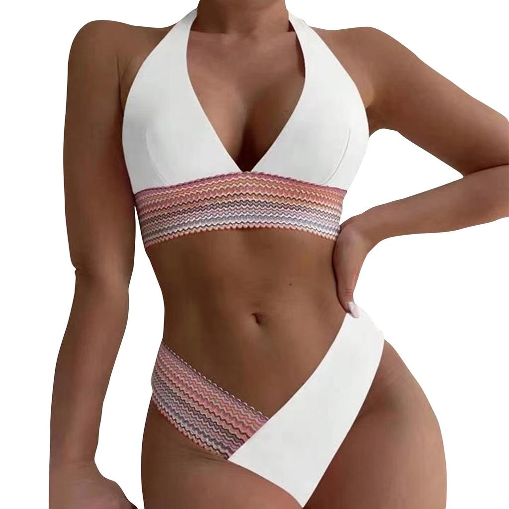 Women's Printing High-Breasted Straps Bikini Set Two-Piece Swimsuit