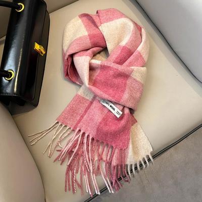 Pink Wool Big Plaid Scarf Girls Winter Warm Scarf Girlfriends Birthday Gift High-end New