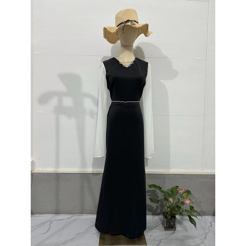 

European and American New V-neck Fashion Loose Mesh See-through Sleeve Dress V-Neck Mesh Sleeve Dress Picture Color 2XL