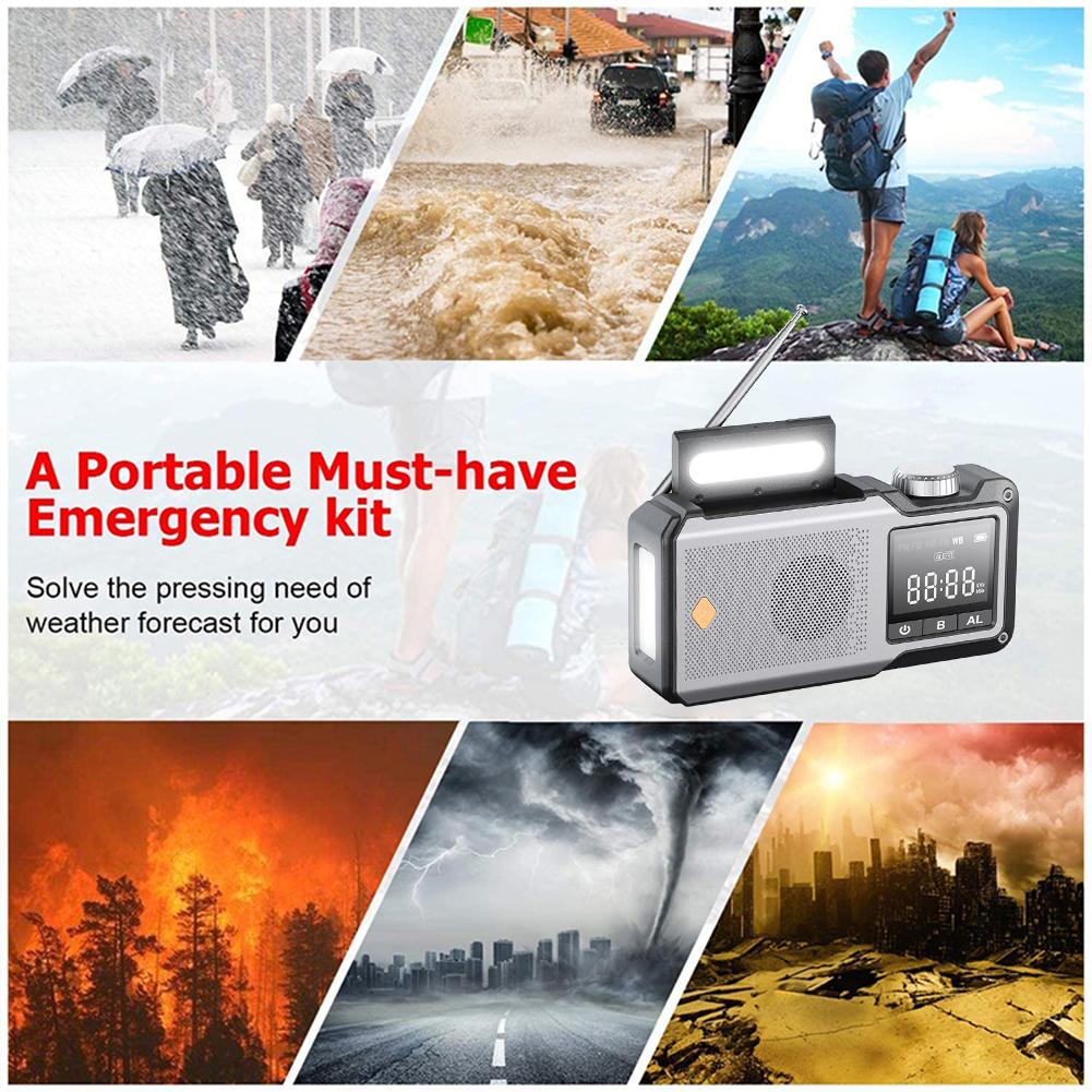 10000mAh Hand Crank Emergency Radio AM/FM/WB Multifunctional Weather Radio with Power Bank SOS Alarm Flashlight Reading Lamp