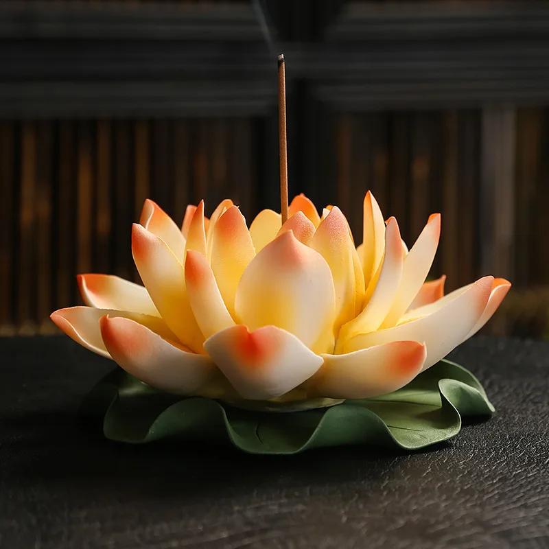 Y Ceramic Lotus Handicraft Incense Burner for Stick Incense Sandalwood Lavender Incense Holder Home Decoration Desktop Ornament