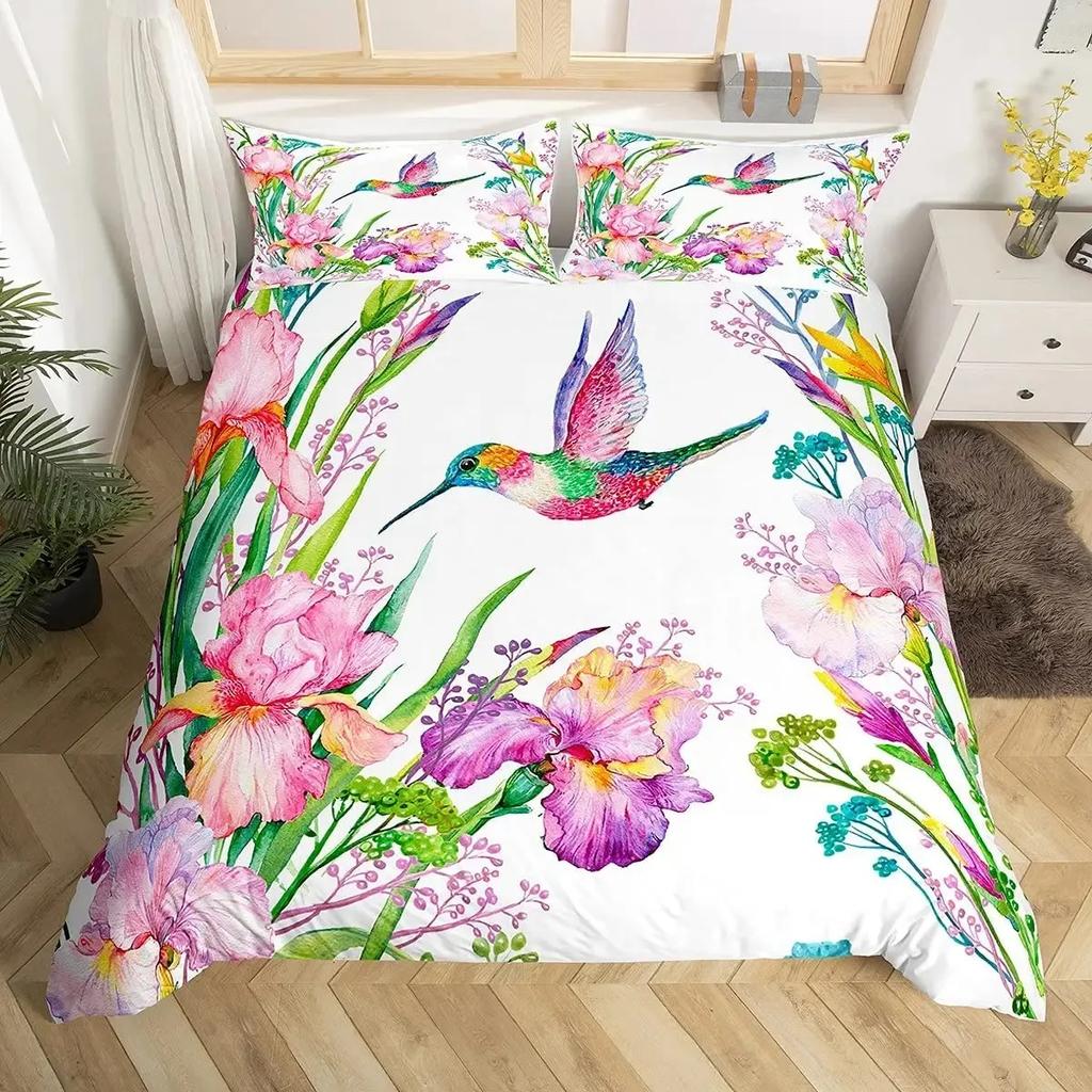 Hummingbird Duvet Cover Set Full Size Girls Garden Birds Farmhouse Flower Floral Bedding Set Hummingbird Lovers Comforter Cover