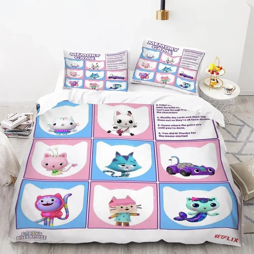 Gabby's Dollhouse Bedding Set Cartoon Pillowcases Quilt Cover For Girl Kids Gift Sing Twin Full Queen Cute Kawaii 3D Duvet Cover