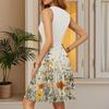 Women's Summer Dress V Neck Sleeveless Casual Floral Print Hem Pleated Dress