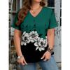 Summer V-neck Flower Pattern 3D Printed Top Fashionable Casual Short Sleeved Women's T-shirts