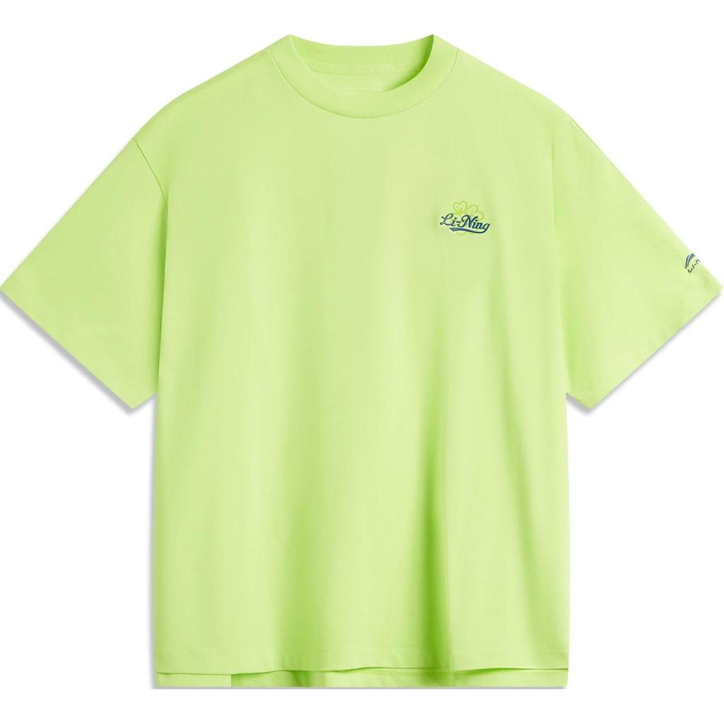 Li Ning Série Tendance Sport Imprimé Lettre Col Rond Confortable Respirant T-Shirt Manches Courtes Hauts Femme Vert Acide AHSU522-4