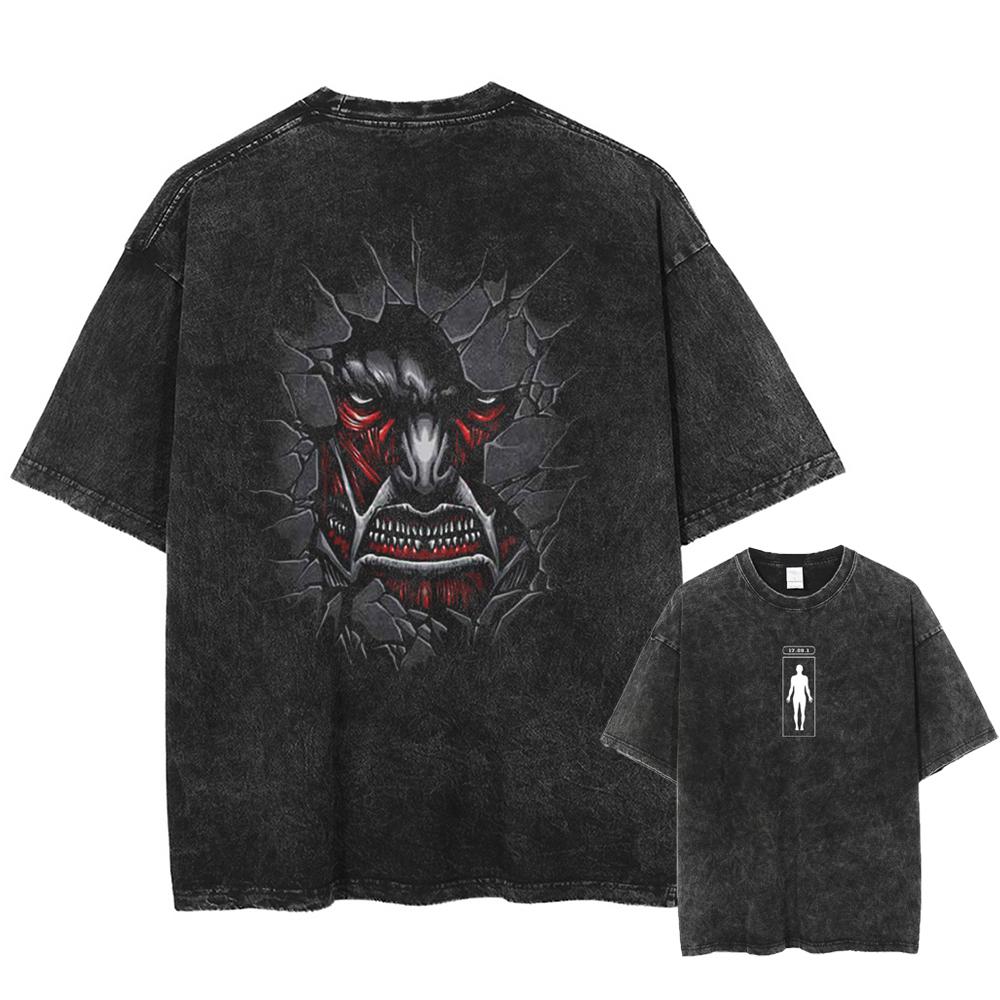 ETST0012 Heren Streetwear Vintage Gewassen T-shirt Anime Grafische Print T-shirt Harajuku Zomer Katoen Casual Korte Mouw T-shirt 3XL