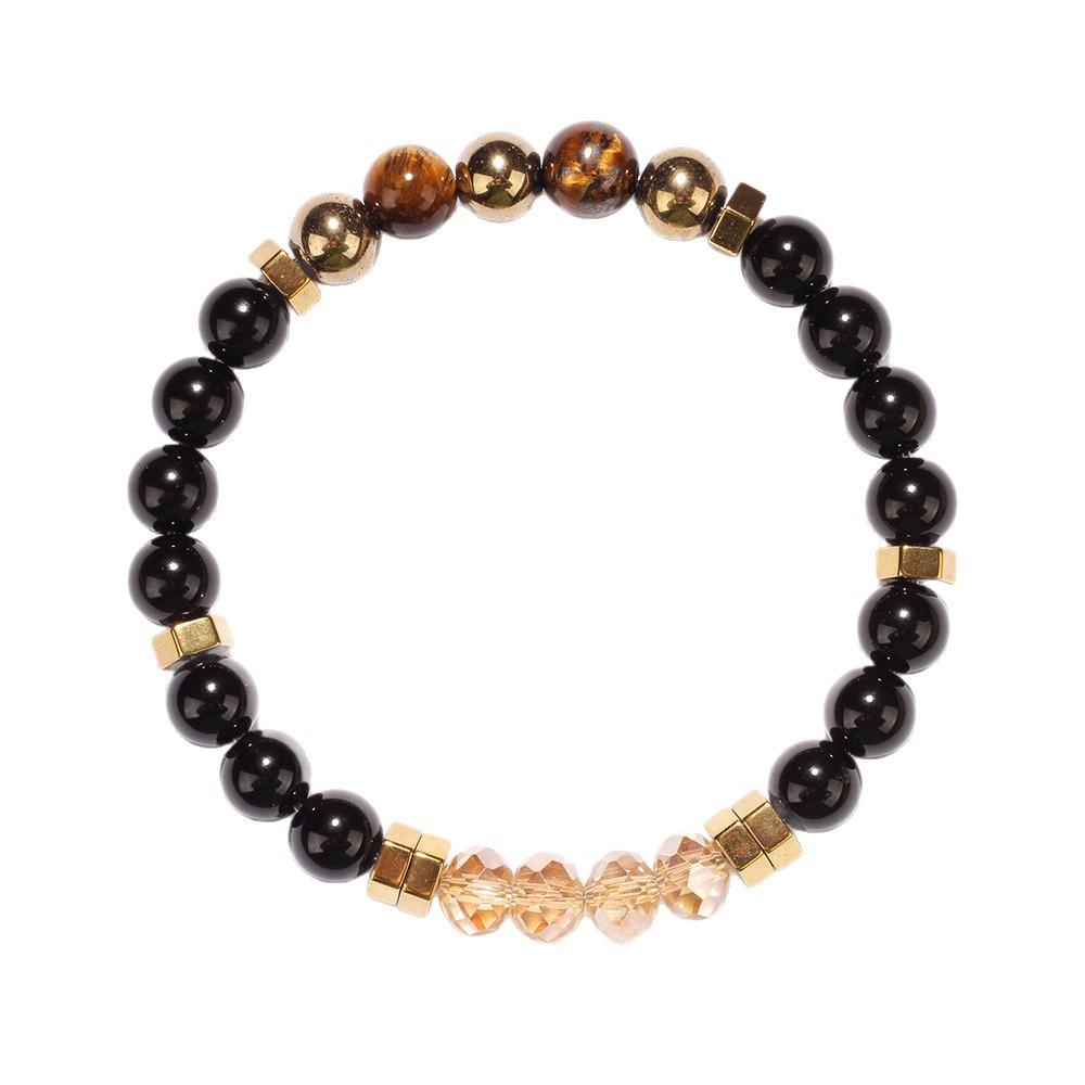 Festive Gifts Black Onyx Tiger Eye Citrine And Gold Hematite Beaded Bracelet Bold Fashion Jewelry For Men Daily Wear Simple Versatile Accessory