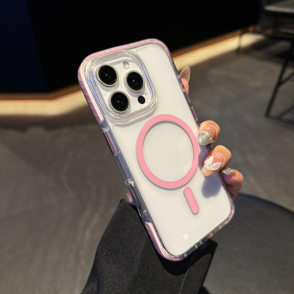 For iPhone 16 Pro Case Compatible with MagSafe TPU PC Clear Phone Cover with Metal Buttons