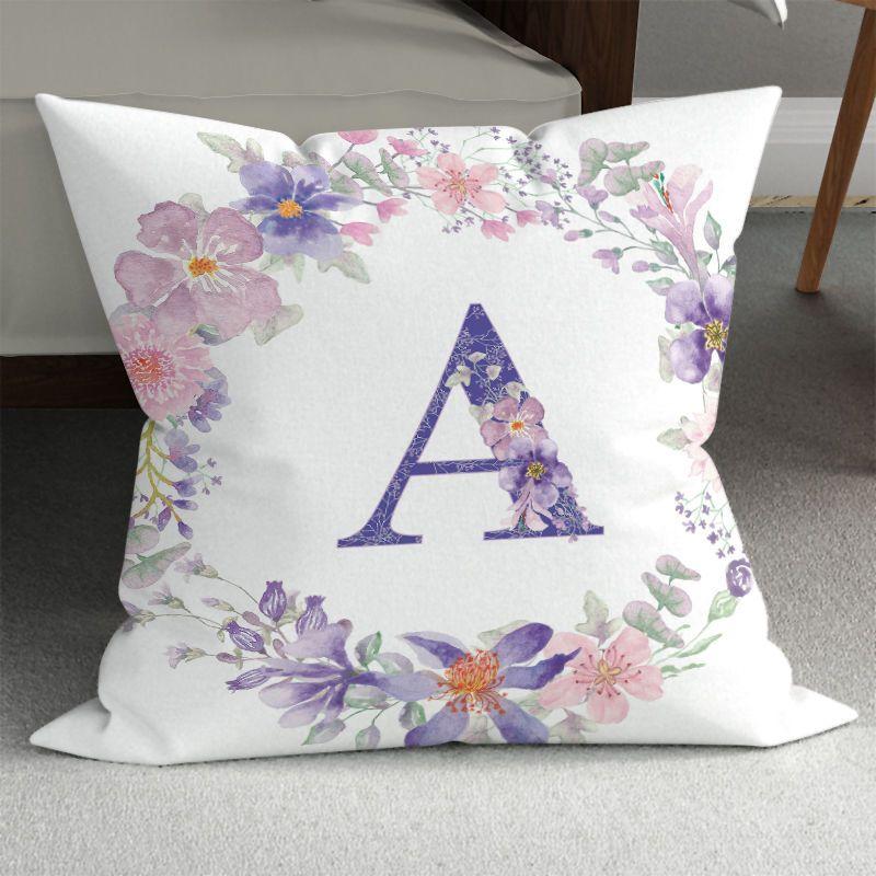 Purple Alphabet Print Pillow Cover, Zippered & Removable Washable, Home Bedroom Cushion Cover