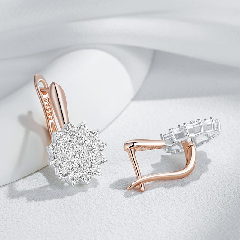 Full Shiny Natural Zircon Dangle Earrings For Women Unique  Rose Gold  Color Mix Wedding Jewelry Best Gift