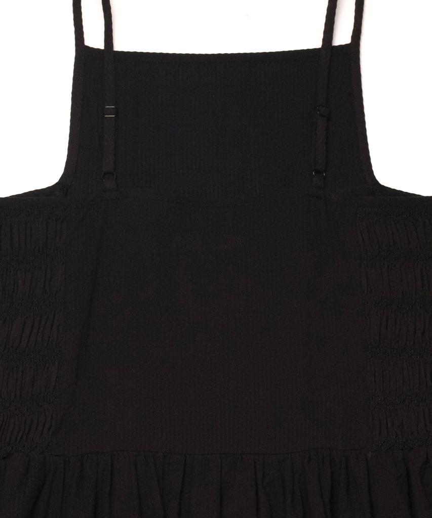 COTTON BELL Seersucker Smocked Dress - Black