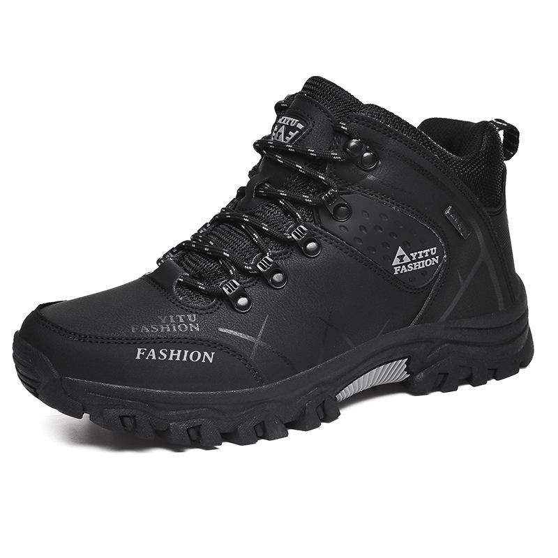 Men's Waterproof Leather Hiking Boots - Insulated, Mid-Top, Cold-Proof for Autumn and Winter
