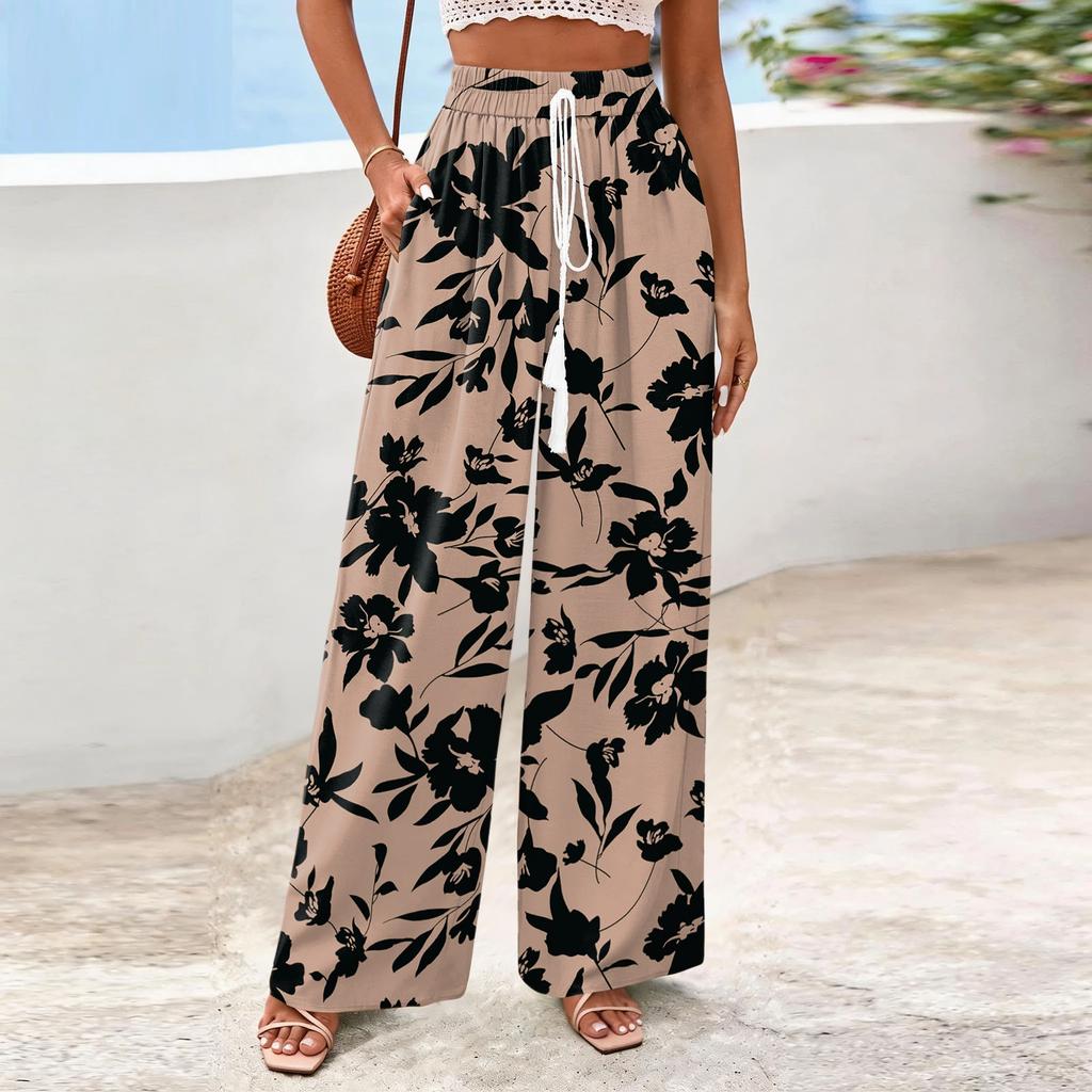 Women's Wide-Leg Casual Flowy Floral Print Pants