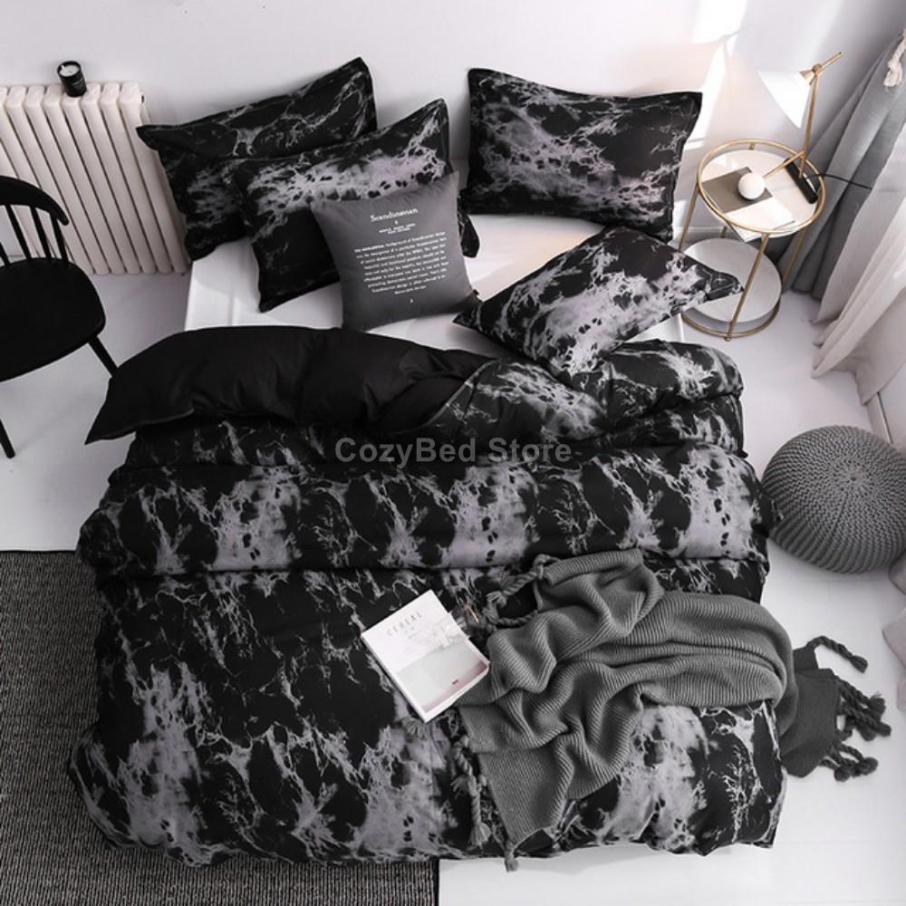 Nordic White Marble Pattern Printed Duvet Cover Set 200 x 200 With Pillowcase 2/3pcs Bedclothes Double Queen King Size Bed Linen