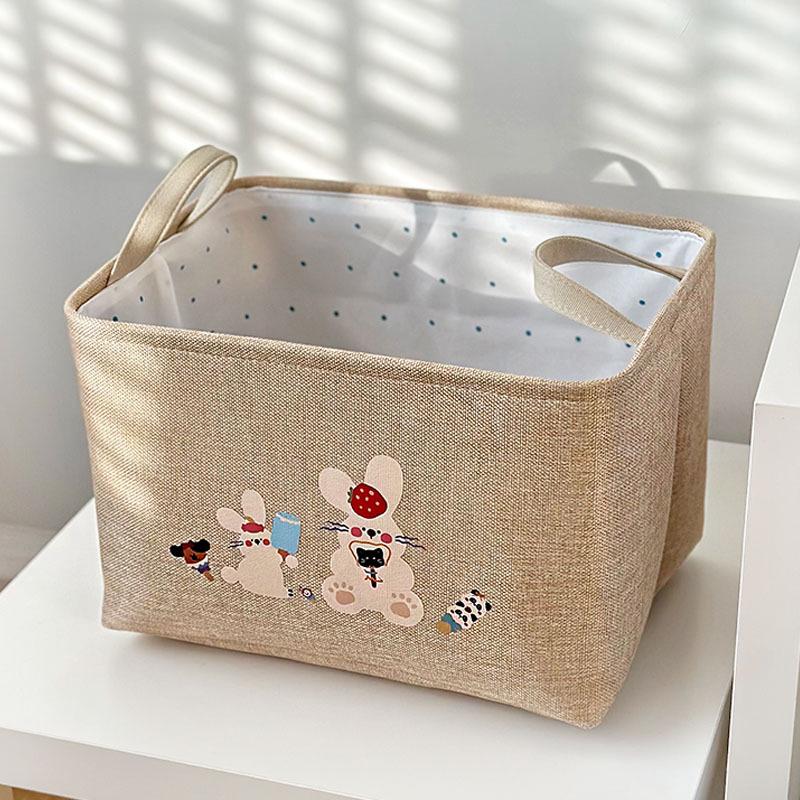 Foldable Cartoon Linen Storage Basket for Toys and Clothes