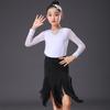 Girls' Exam Grade Latin Dance Costume Set - Long Sleeve Jumpsuit with Skirt for Autumn Practice