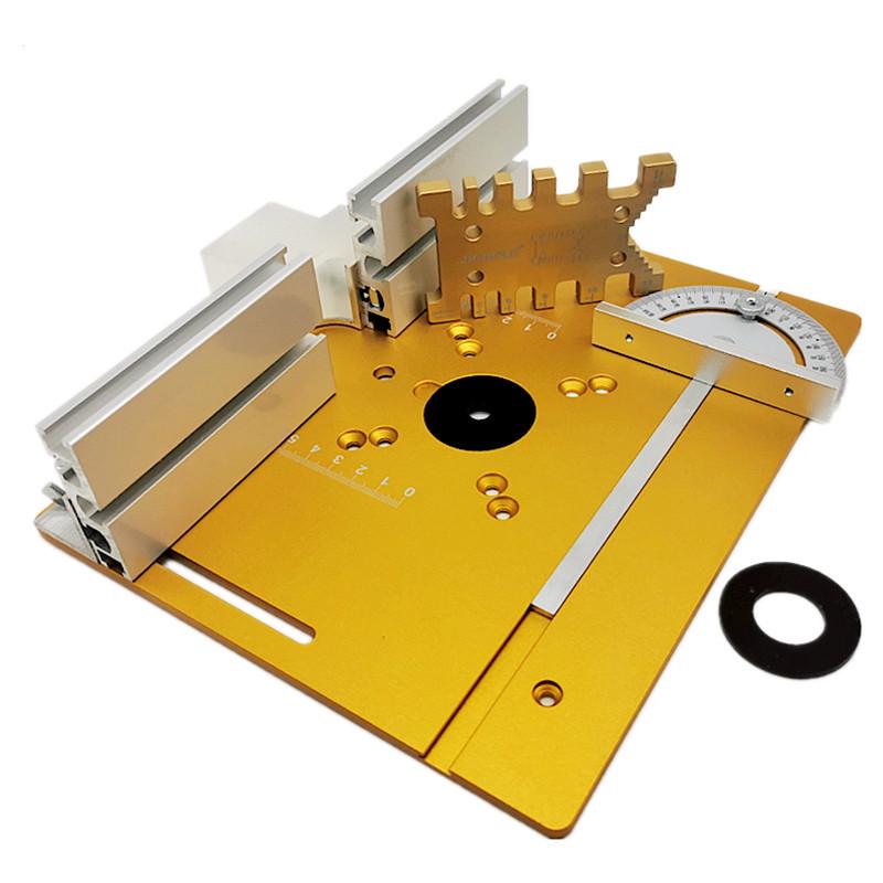 Upgraded Double-Hole Bakelite Router Tabletop Micro Table Saw with Push Ruler & Inverted Plate