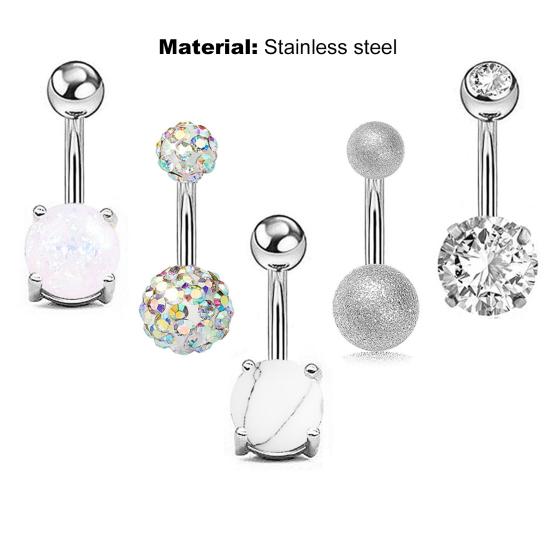 5Pcs/Set Navel Ring Short Anti-allergy Comfortable Zircon Belly Navel Piercing for Party