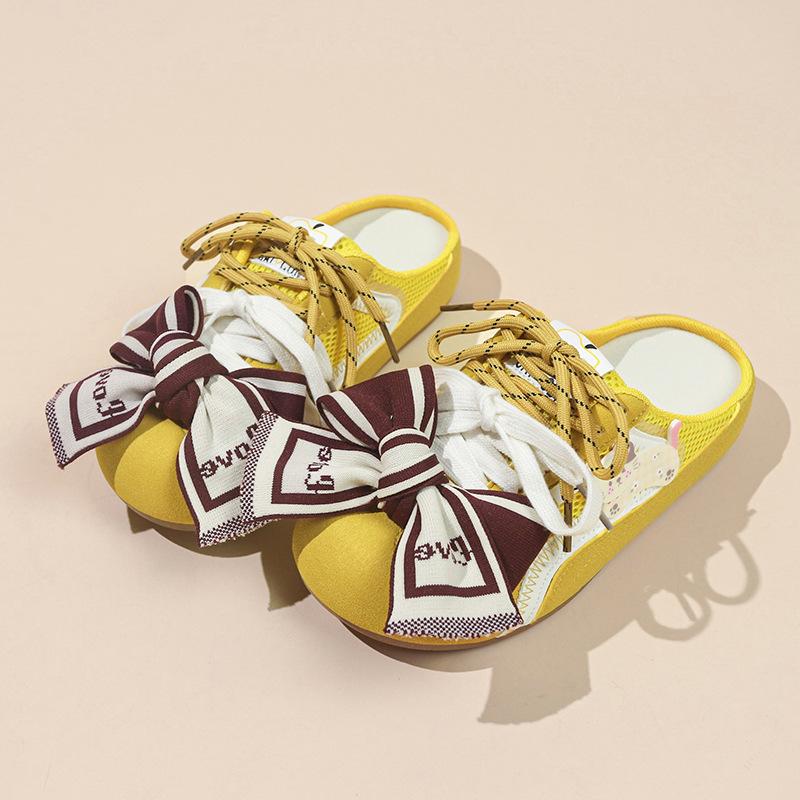 

Bow-tied half-slippers women s 2025 new summer Korean version outer wear flat-bottomed casual one-pedal lazy bag head sandals 40
