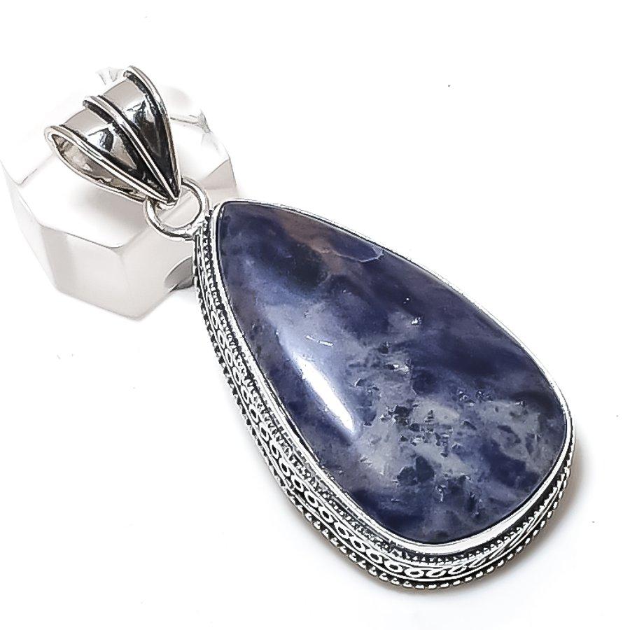 Natural Sodalite Gemstone 925 Sterling Silver Jewelry Pendant 2.36" r2B61