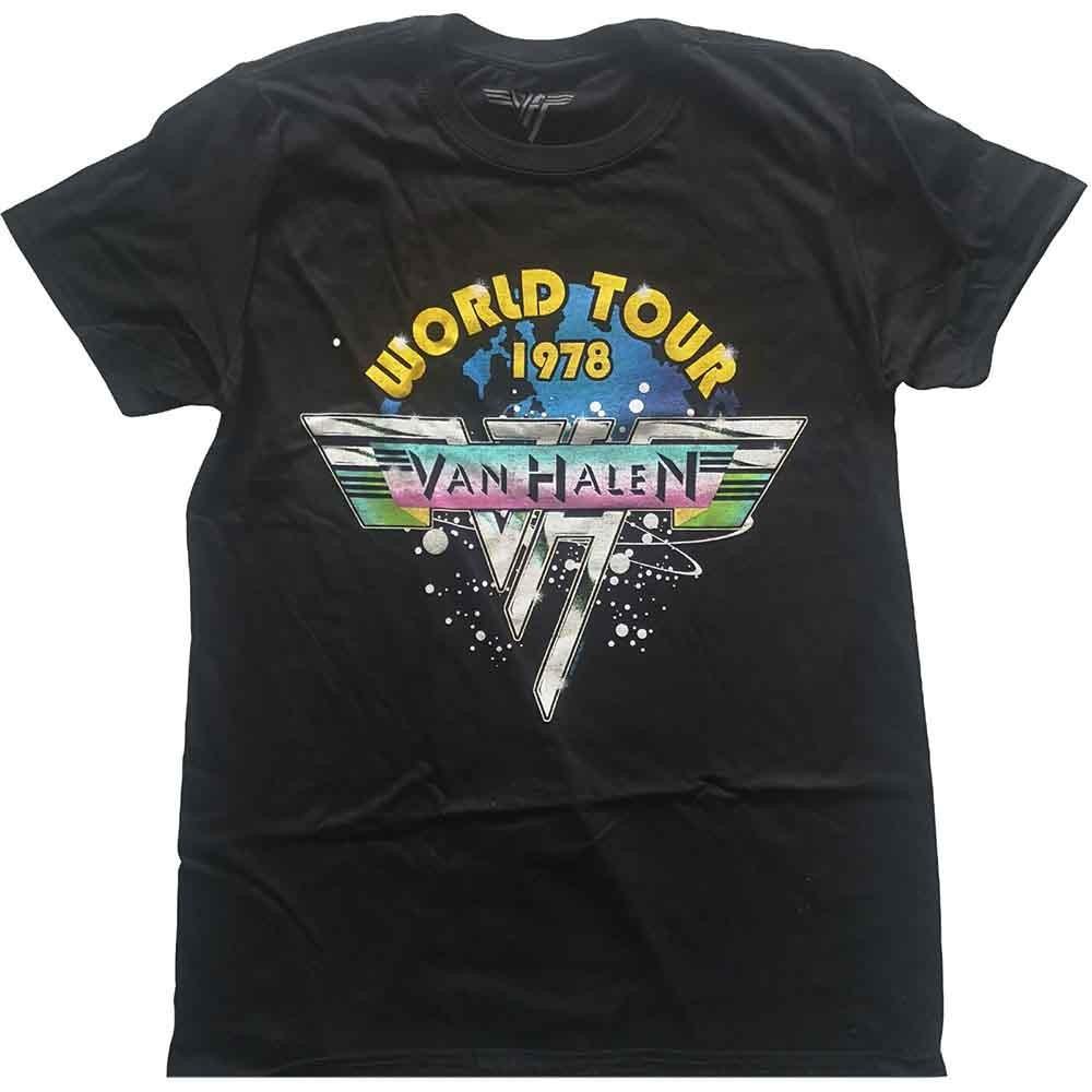 

Van Halen T Shirt World Tour 78 Full Colour Band Logo new Official Mens Black Unisex T-Shirt S