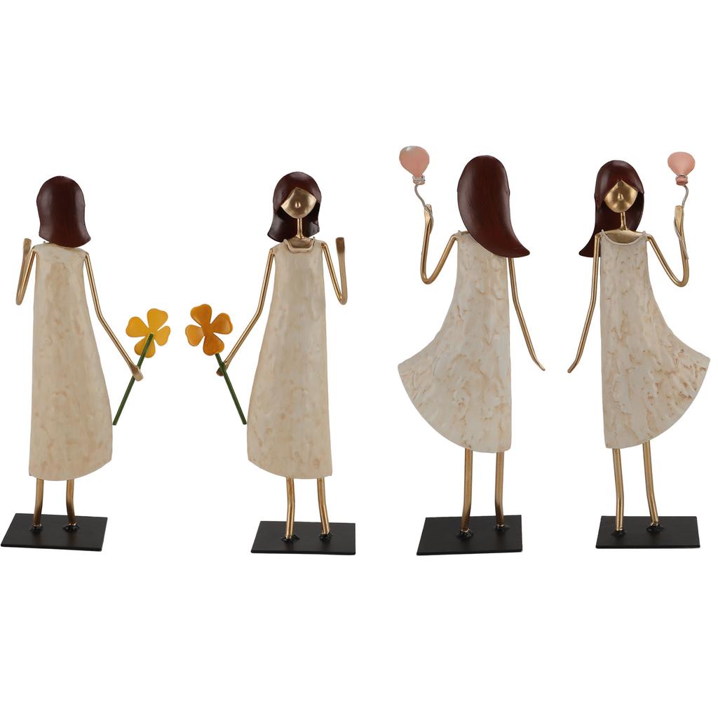 Metal Girl Statue Vintage Iron Art Standing People Figurine Desk Ornament for Home Study Living Room
