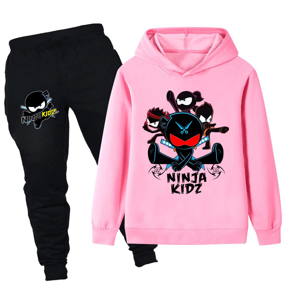 PB1170 Kids Boys Girls NINJA KIDZ Print Outdoor Long Sleeves Hoodie Pants Outerwear Sets